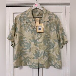 NWT Tommy Bahama Leaf Print Hawaiian Shirt LEAVES AFLOAT CAMP SAND DOLLAR Silk